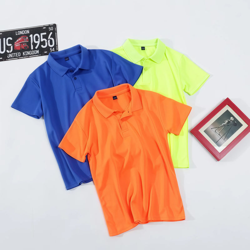 Men's Short-Sleeved Summer T-Shirt Quick-Drying Lapel POLO Shirt Bird's Eye Fabric Breathable Cool Team Uniform