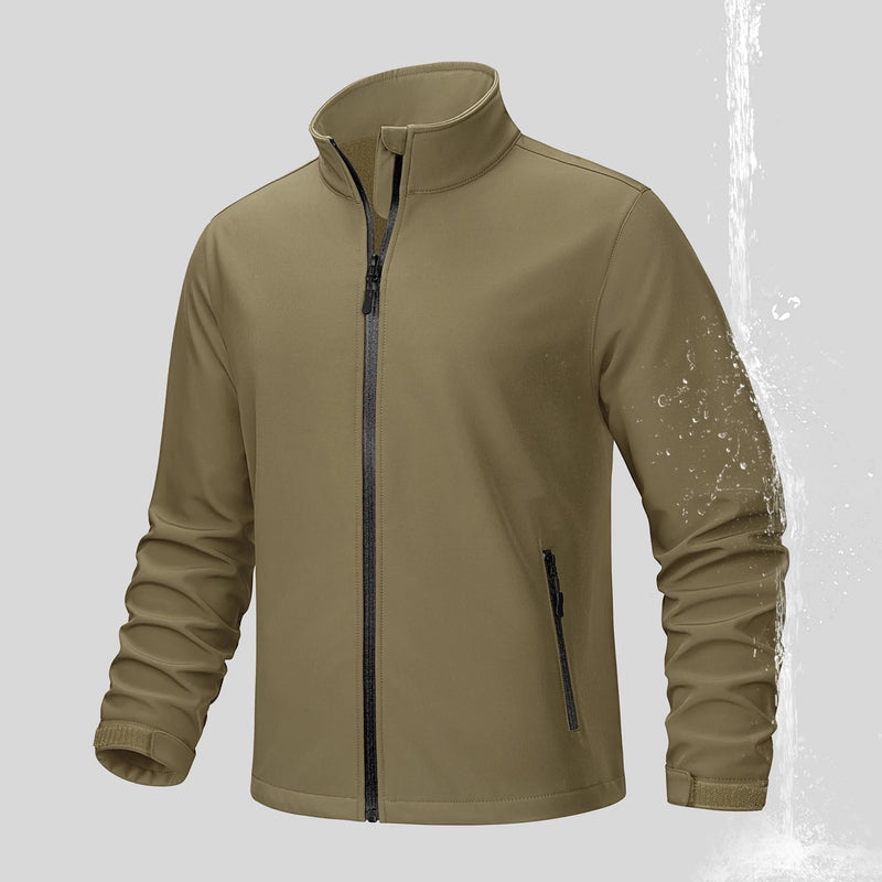 TACVASEN Fleece Lined Softshell Jacket Men's Full Zip Up Rain Jacket Outdoor Work Jacket Spring Trekking Hiking Windbreaker Male