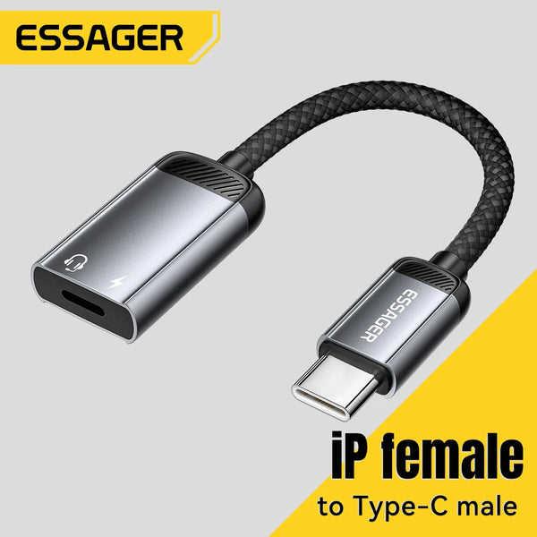 ខ្សែអាដាប់ទ័រអូឌីយ៉ូ Essager Type C សម្រាប់កាស Type-C ស្រីទៅ IP ប្រុស OTG អាដាប់ទ័រសម្រាប់ iPhone 17 16 15 14 Samsung Xiaomi iPad