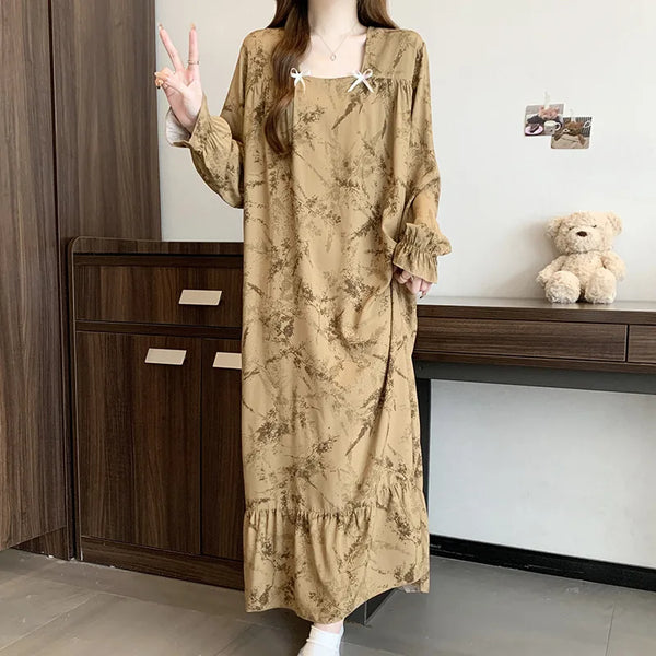 រ៉ូបគេងសម្រាប់ស្ត្រី រ៉ូបគេងដៃវែងធម្មតា រលុង សម្លៀកបំពាក់នៅផ្ទះ និទាឃរដូវ រដូវស្លឹកឈើជ្រុះ រ៉ូបគេងកប្បាសសម្រាប់ស្ត្រី រ៉ូបសម្រាប់ស្លៀកចូលបន្ទប់