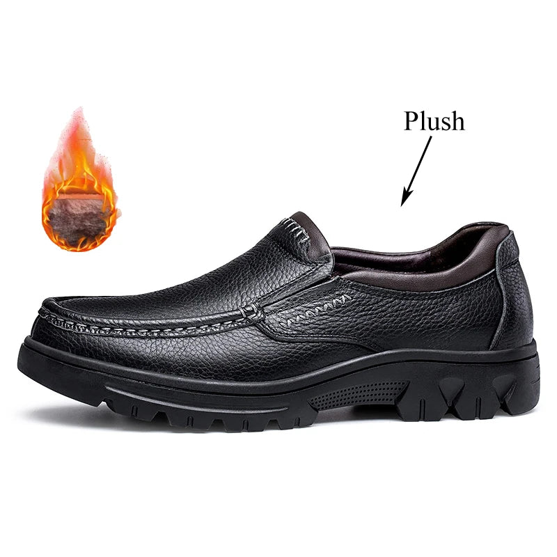 Autumn Winter Men Slip On Natural Genuine Leather Shoes Oxfords Black Brown Big Size 37-46 47 48 49 50 Dropshipping