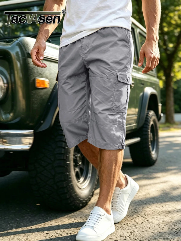 TACVASEN Mens Cargo Below Knee Length 3/4 Long Shorts Summer Breathable Outdoor Capri Pants Twill Work Pants With Multi Pocket