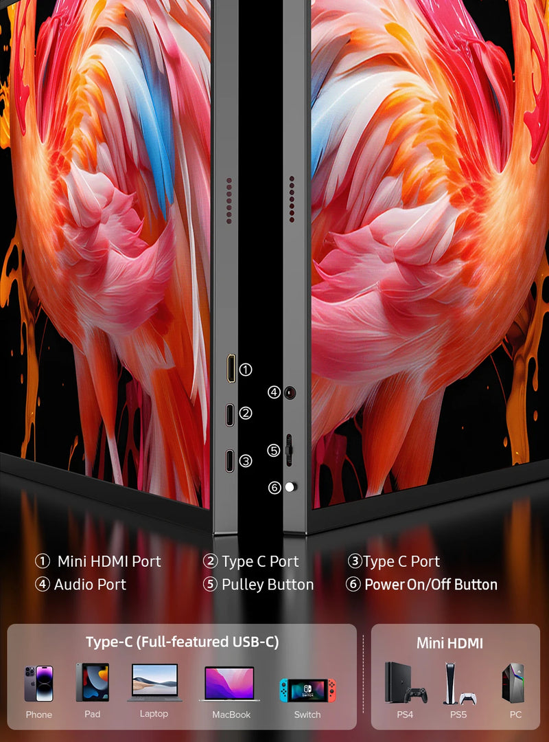 UPERFECT Portable Monitor 18 Inch 2.5K 100% DCI-P3 144Hz Gaming Display IPS LCD Panel Matte Mobile Screen FreeSync HDR With VESA