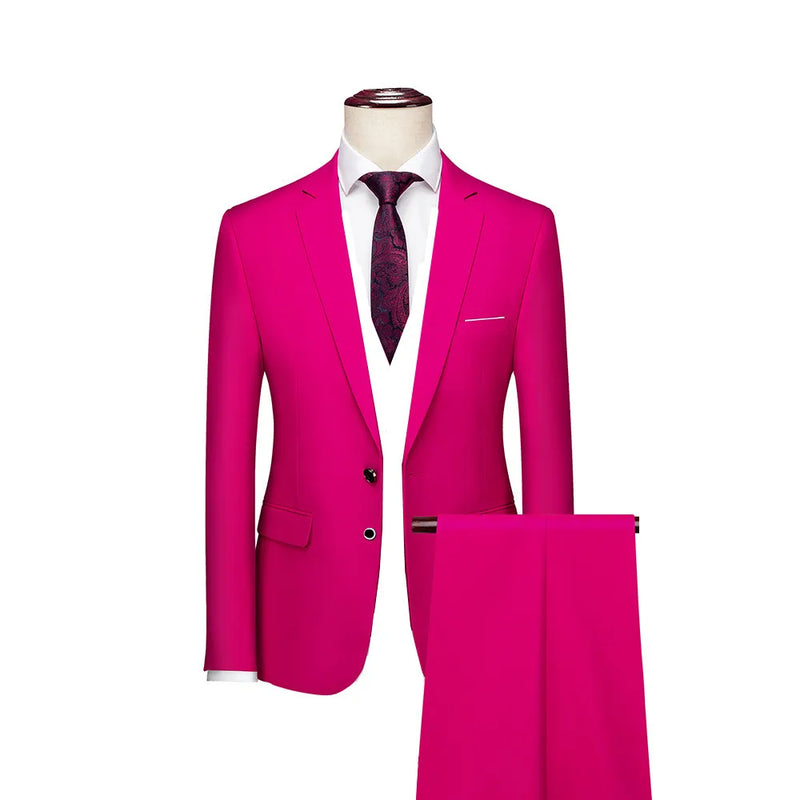 2026 New Men's 2-Piece, Dark Green Slim Fit Suit Set with Pure Color Jacket & Pants for Office/Interview/Wedding/Party/Business