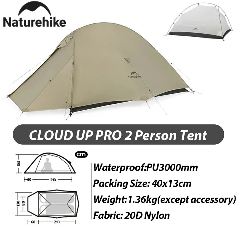 Naturehike 2025 New 123-Person 20D Cloud Up Pro Lightweight Portable Waterproof Backpacking Tent Outdoor Hiking and Camping Tent