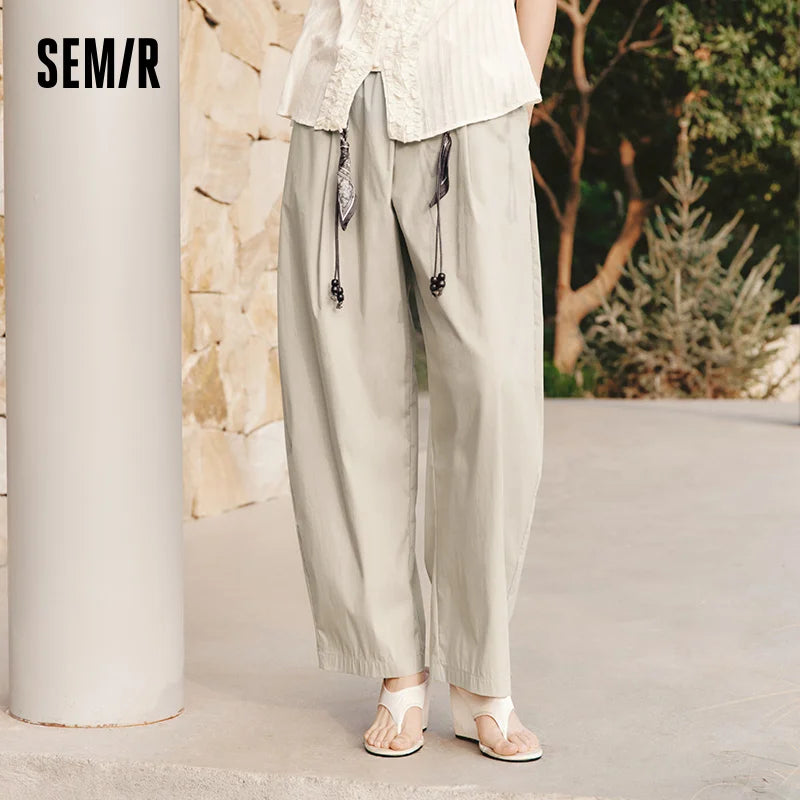 Semir Women Pants Retro Loose Curved Wide Leg Long Pants 2026 Summer Slim Elastic Waist Casual