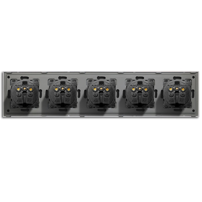 BSEED EU Wall Sockets Five Power Outlets USB Type-C Charge Port Glass Frame Sockets Wall Sockets Kids Protection 16A