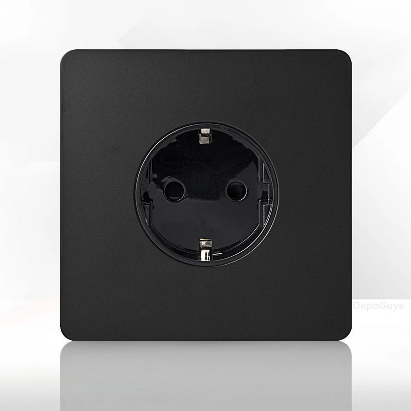 Retro Light Switch Lever Wall Power ON OFF Socket Panel,EU RU FR Black Stainless Steel Dual Usb Outlet  1-4Gang 1/2Way Switch