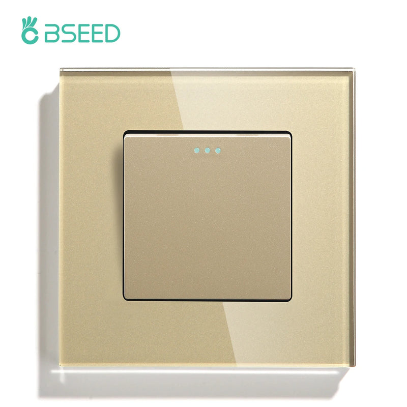 BSEED Mechanical Wall Light Push Switch 1/2Gang 1Way Automatic Rebound Switches Button With Glass Frame 250V