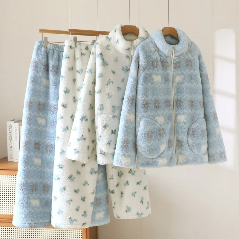 Flannel Thickened Warm Winter Loungewear Sleepwear Sets Soft Pajamas for Woman 2026 Nightwear 2 Piece Nighty Pijama Home Wear