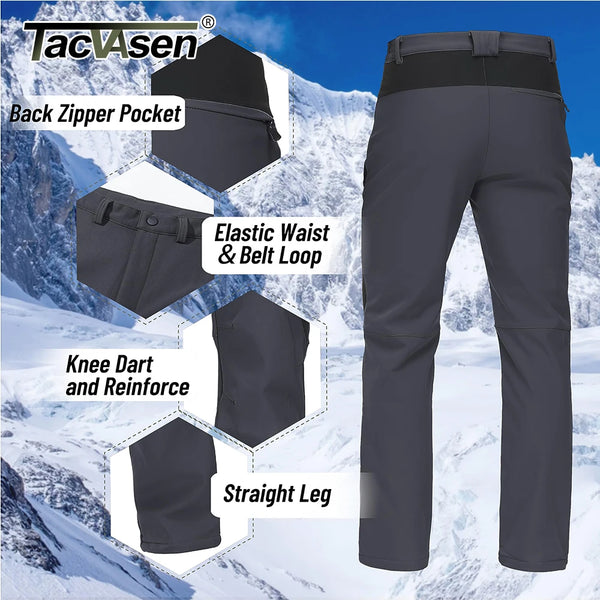 TACVASEN Winter Ski Pants Mens Hiking Warm Fleece Lined Pants Waterproof Windproof Zipper Pockets Pants Softshell Work Trousers