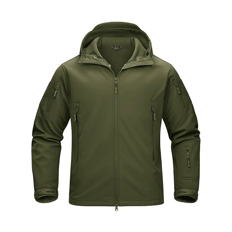 TACVASEN Men's Working Outdoors Jacket Warm Fleece Lined Hooded Coat Waterproof Soft-shell Multiple Zippered Pockets Jacket