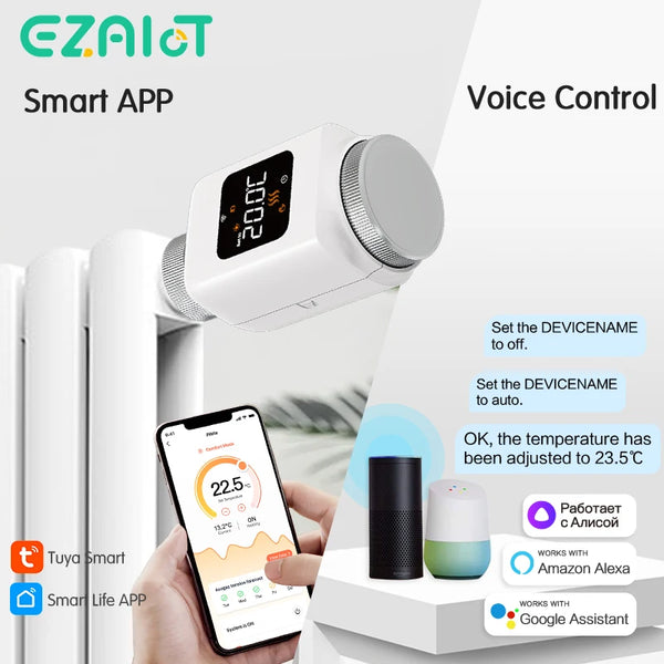 Tuya WiFi/Zigbee Smart Radiator Valve Programmable Radiator Thermostatic Head Temperature Controller Alexa Google Home Voice
