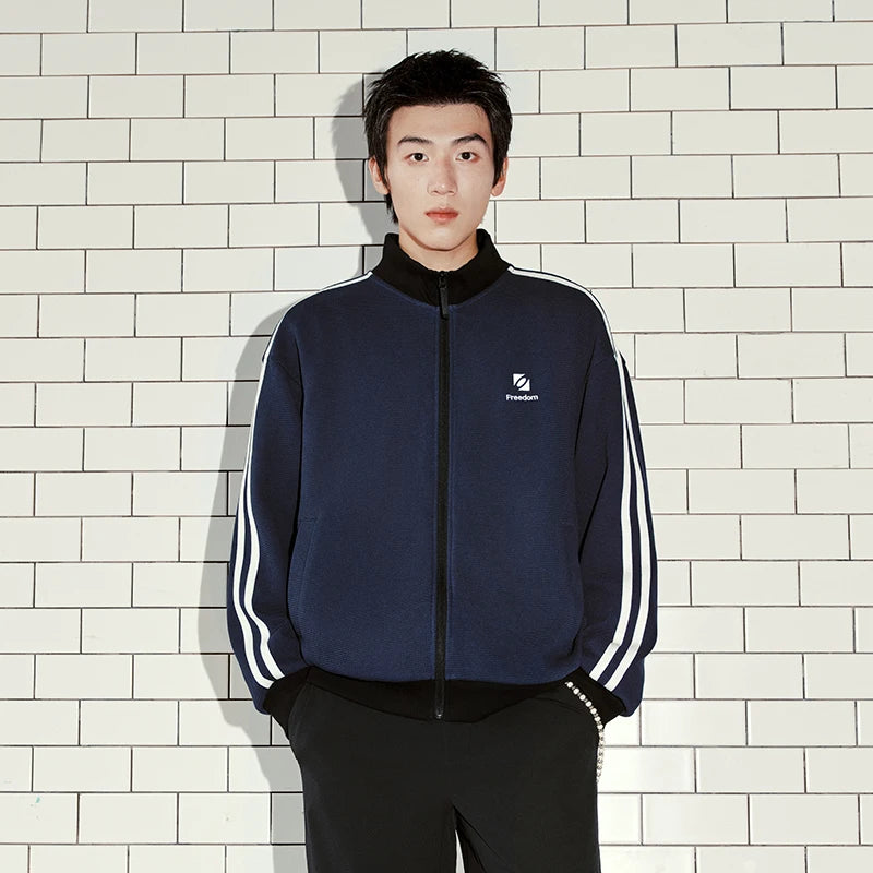 Semir Men Jacket Track Stripe Colorblock Letter Embroidery Loose Stand Collar Casual Autumn Outerwear Daily Wear 2026