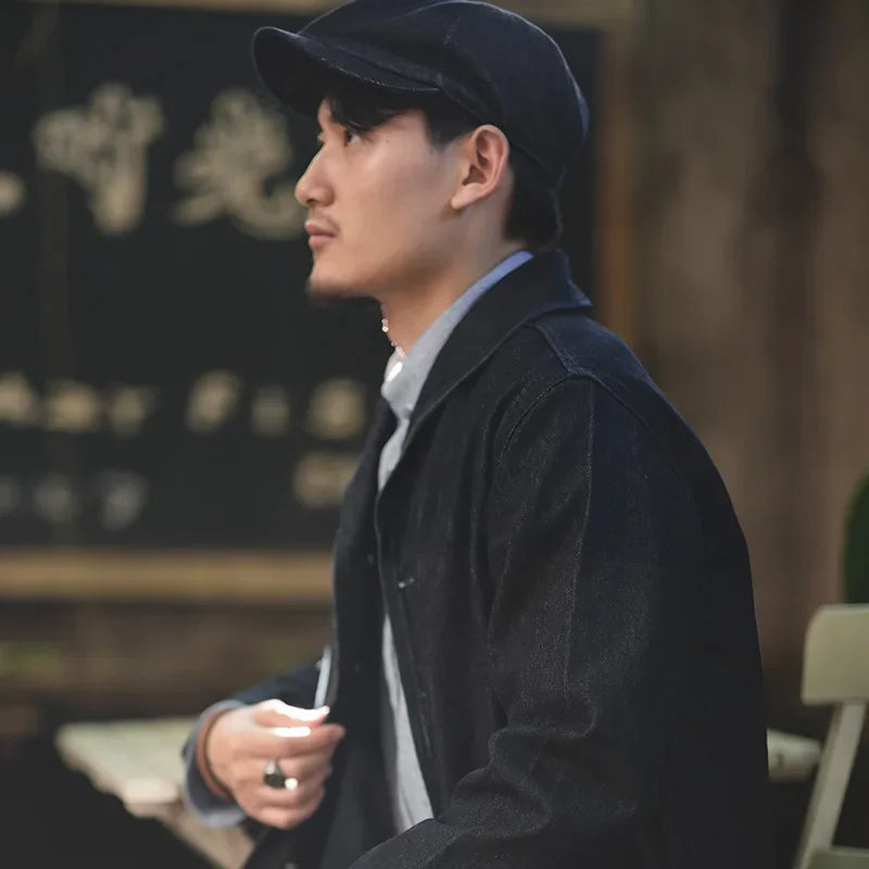 Maden Vintage Denim Beret Newsboy Cap Unisex វិចិត្រករជនជាតិអង់គ្លេស មួកដែលអាចលៃតម្រូវបាន ម៉ូដធម្មតារបស់បុរស មួក octagonal ខ្លី brim