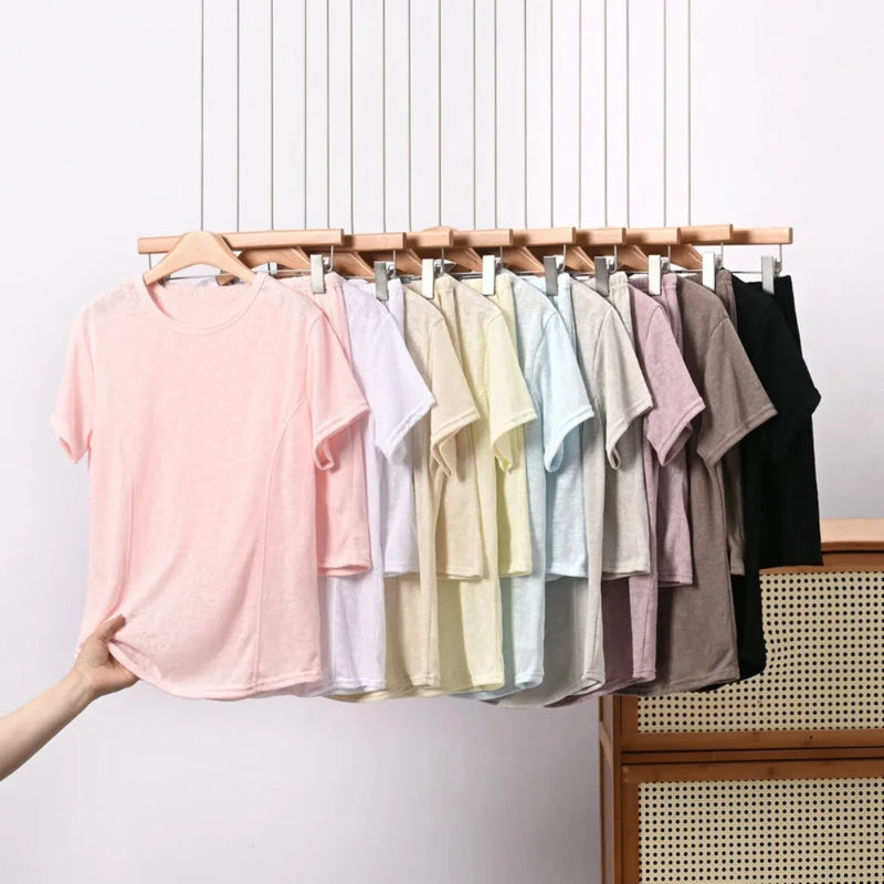 Solid Color Women's Pajamas Set Short Sleeve Summer Wear Female Clothing New Two-Piece Pyjama Set Woman Nightwear Home Clothes