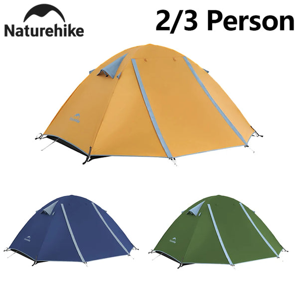 Naturehike 2-3Person Portable Outdoor Storage 210T Double Canopy Double-Layer Camping Tent Waterproof Tent for Cycling&Picnics
