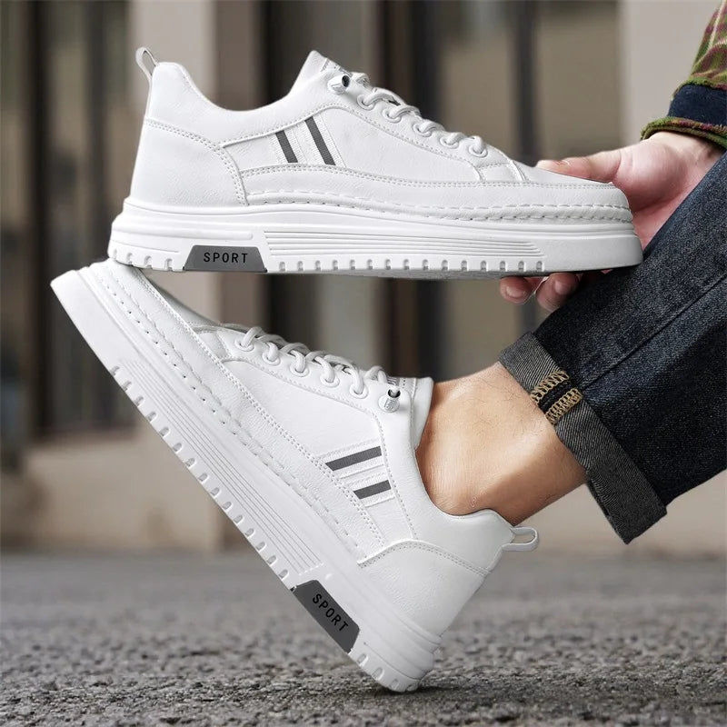 Students casual white shoes spring soft-sole anti-slip breathable flat outdoor walking shoes men's thick-sole sports board shoes