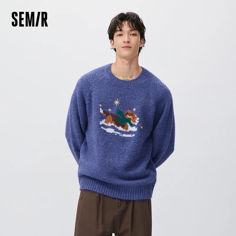 អាវយឺតប៉ាក់ Semir សម្រាប់បុរស រចនាបថសត្វចិញ្ចឹម ឆ្កែ រចនាបថ Jacquard ឆ្នាំ ២០២៦ សម្លៀកបំពាក់រដូវរងាថ្មី ស្លៀកប្រចាំថ្ងៃ ស្ទីលទីក្រុង ធម្មតា អាកាសធាតុត្រជាក់ ស្រទាប់