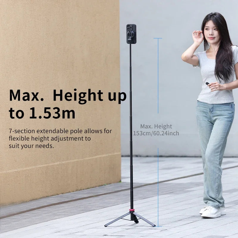 Ulanzi MT-84 1.53M Magsafe Selfie Stick Tripod ជើងទម្រ សម្រាប់ ថត រូប Selfie ជាមួយ ប៊្លូធូស និង ឧបករណ៍ បញ្ជា ពីចម្ងាយ សម្រាប់ ការ ផ្សាយ ផ្ទាល់ Vlog របស់ iPhone 16 15