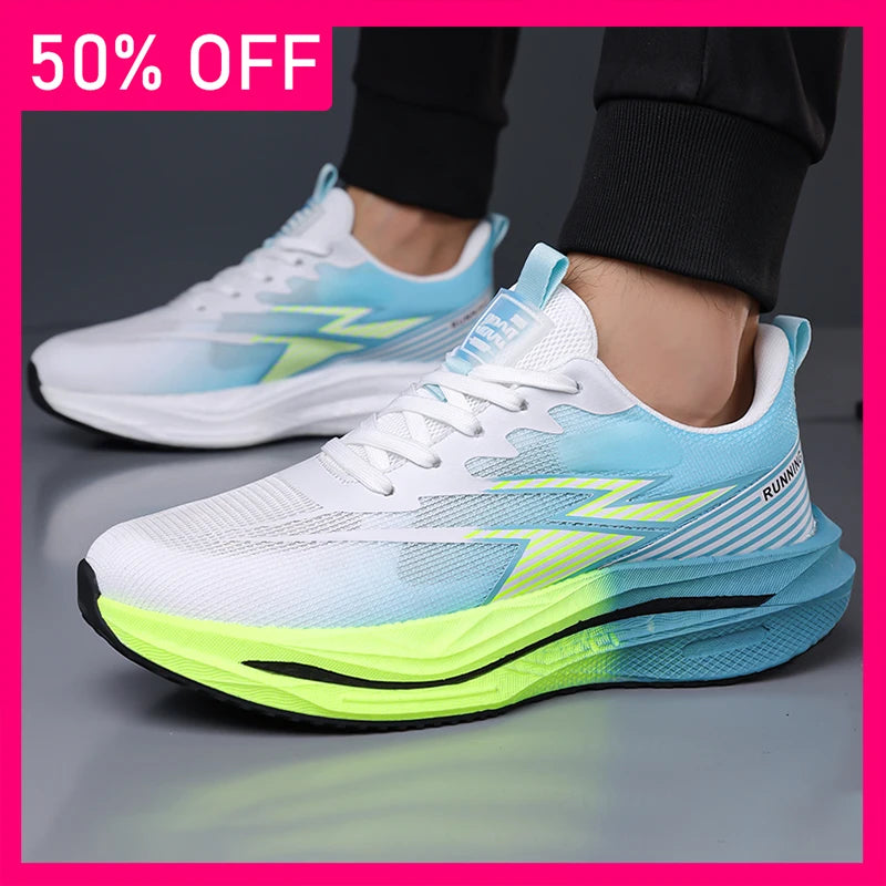 Men Sports Shoes Soft Sole Rebound Anti Slip Outdoor Fitness Shoes Trendy Lace Up Mesh Breathable Casual Running Shoes for Men
