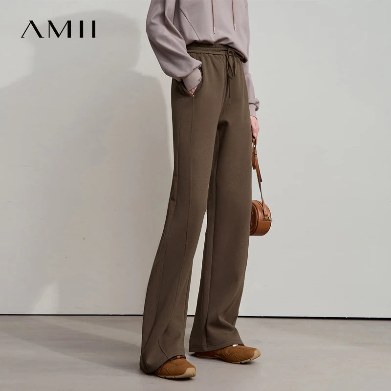 ខោជើងវែង AMII សម្រាប់នារី Minimalist ឆ្នាំ ២០២៥ រដូវស្លឹកឈើជ្រុះ ខោចង្កេះយឺត ខោរលុង ខោពណ៌សធម្មតា 12523022