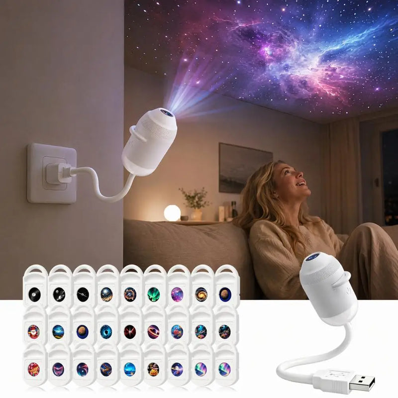 ឈុតភ្លើងពេលយប់ Galaxy 4K Projector USB ចំនួន 3/24 ដុំ ដែលអាចលៃតម្រូវបាន 360° ចង្កៀងបរិយាកាស Galaxy Aurora សម្រាប់បន្ទប់គេង ភ្លើងពេលយប់បែបរ៉ូមែនទិក