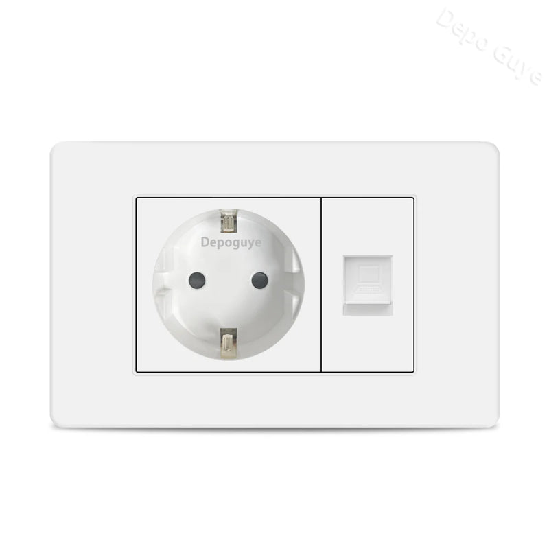 EU Korea Power Plug with 16A Usb Wall Socket,Electric 2Way Light Switch Panel,Universal USB Type-C 20W Fast Charging Outlet 220V