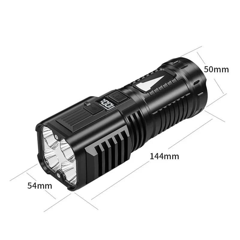 ពិលភ្លើង LED 4 គ្រាប់ ជាមួយភ្លើង COB ភ្លើងបំភ្លឺភ្លឺខ្លាំង អាចសាកបានតាម USB ប្រភេទ C ពិលសម្រាប់បោះតង់ ចង្កៀងនេសាទ