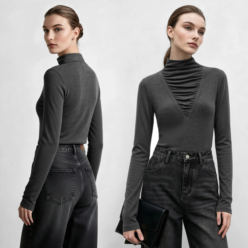 អាវយឺតដៃវែង Amii Pile Collar Slim Fit Elegant Comter Minimalist Versatile Winter 2026 Tops សម្រាប់ស្ត្រី 12644048