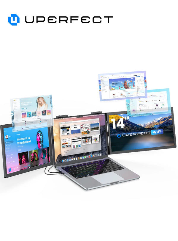 ម៉ូនីទ័រកុំព្យូទ័រយួរដៃ UFree Z14 FHD អេក្រង់បី ដែលអាចពង្រីកអេក្រង់បានឥតខ្សែ សម្រាប់កុំព្យូទ័រយួរដៃ ទូរស័ព្ទ PS5 Xbox Switch