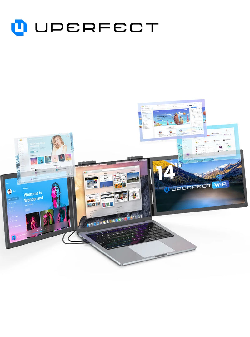 ម៉ូនីទ័រកុំព្យូទ័រយួរដៃ UFree Z14 FHD អេក្រង់បី ដែលអាចពង្រីកអេក្រង់បានឥតខ្សែ សម្រាប់កុំព្យូទ័រយួរដៃ ទូរស័ព្ទ PS5 Xbox Switch