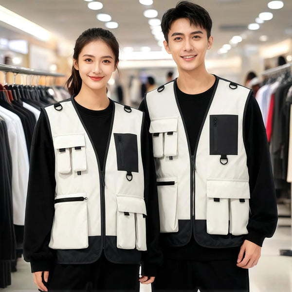 2026 Spring Summer V-neck Multi-pocket Team Work Jacket Custom Logo Printed Outdoor Photography Vest Workman's Jacket
