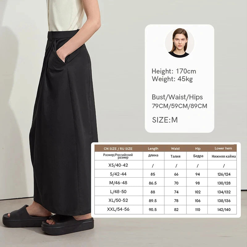 សំពត់វែងថ្មី Amii Minimalism 2025 សម្រាប់នារី រដូវក្តៅ ពណ៌ខ្មៅ រំយោល ឆើតឆាយ សម្រាប់នារីការិយាល័យ ធ្វើដំណើរ សំពត់រលុង 12542102