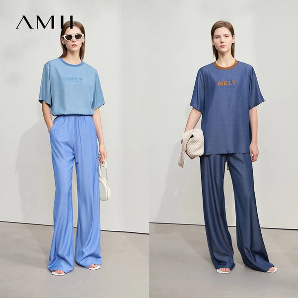 អាវយឺត Amii Minimalist សម្រាប់នារី រដូវក្តៅ ឆ្នាំ២០២៦ ថ្មី ប៉ាក់អក្សរ TR Denim រលុង អាវការិយាល័យ ស្លីម ពណ៌ចម្រុះ លេខ ១២៥២២០១៧