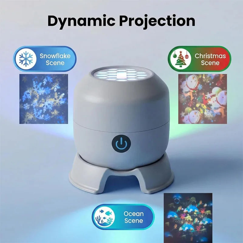 360° Rotating LED Starry Ocean Projection Night Light Dynamic Projector USB Rechargeable Adjustable Ambient Light Decor Lamp