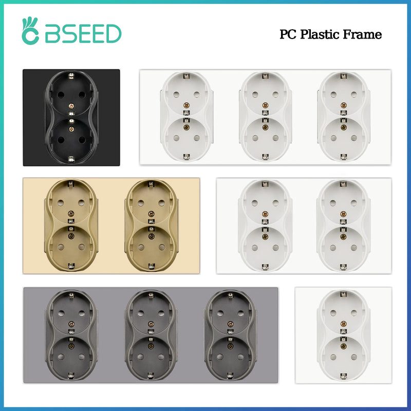 BSEED EU Wall Power Double Sockets Dual Power Outlets Electrical Plug Plastic Panel White Black 110-250V for Home Office
