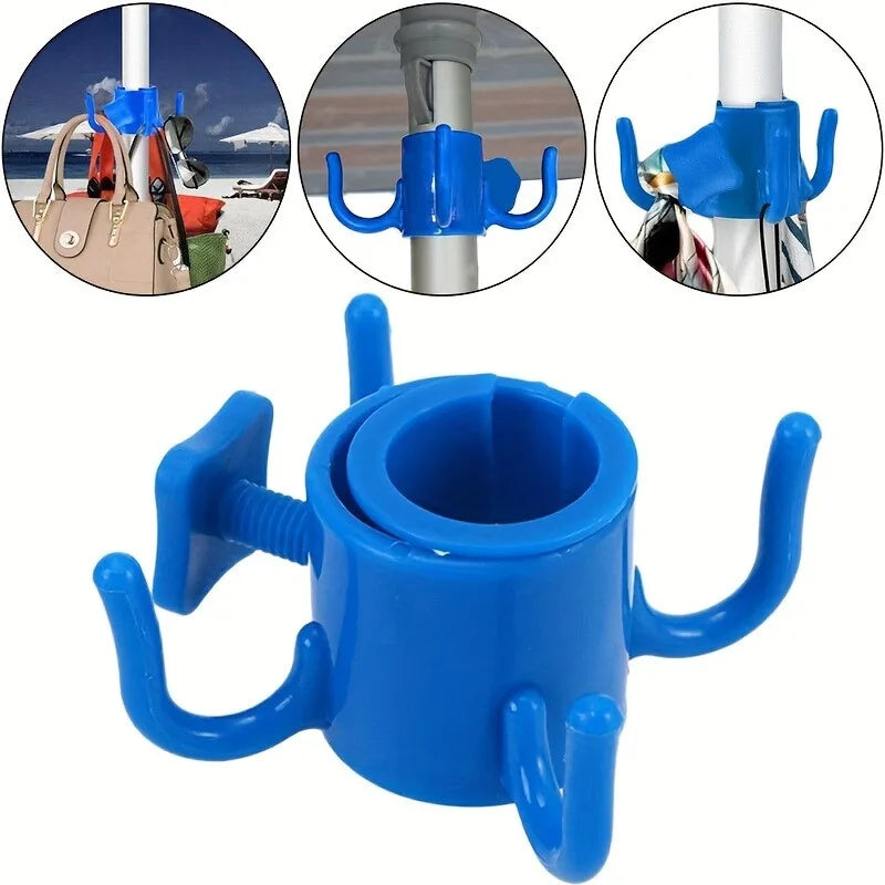2pcs Adjustable 4-Claw Beach Umbrella Hook,Heavy Duty Plastic Holder for Towels/Bags/Hats,Fits1.9-3.2cm Pole,Outdoor Accessories