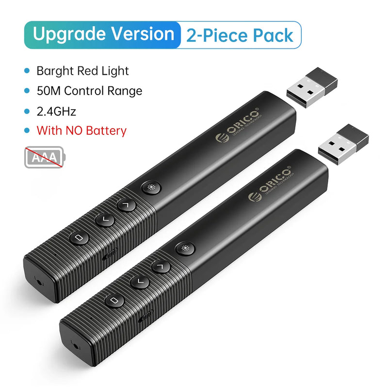ORICO Presentation Clicker Remote Laser Pointer Wireless USB Presenter Slideshow PowerPoint Clicker 2.4GHz for Google Slides