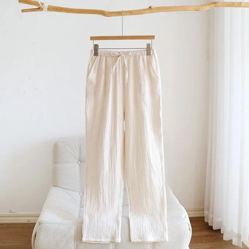 Thin Simple Crepe Home Pants Lounge Wear 2026 New Women's Spring/Summer Sleeper Pants 100% Cotton Autumn Pajama Pants