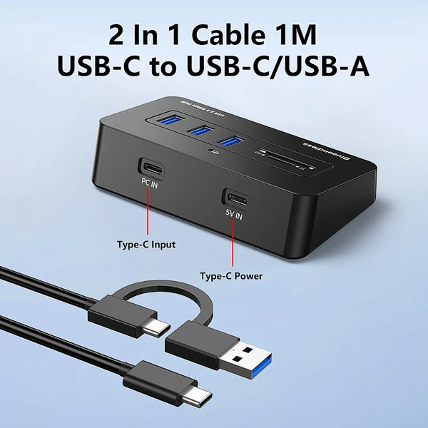 ខ្សែ Blueendless 1M 2-in-1 USB 3.0 Hub 5Gbps មជ្ឈមណ្ឌលទិន្នន័យពហុច្រកល្បឿនលឿន 4 ច្រក USB-A & USB-C ឧបករណ៍ភ្ជាប់ពីរសម្រាប់កុំព្យូទ័រយួរដៃ