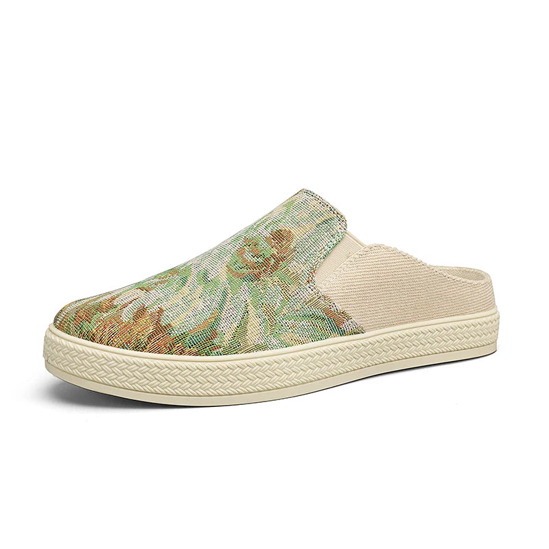 Men's Canvas Slippers Summer New Breathable Outdoor Soft-Sole Casual Slippers Party Sandals Joker Tide Half Slippers Cloth Shoes