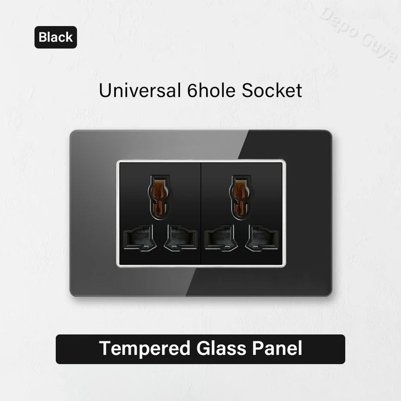 Type 118 Black Tempered Glass Panel EU Wall Light Switch,Europe Wall Socket With USB Type-c 18W Quick Charge Outlet 118*75mm
