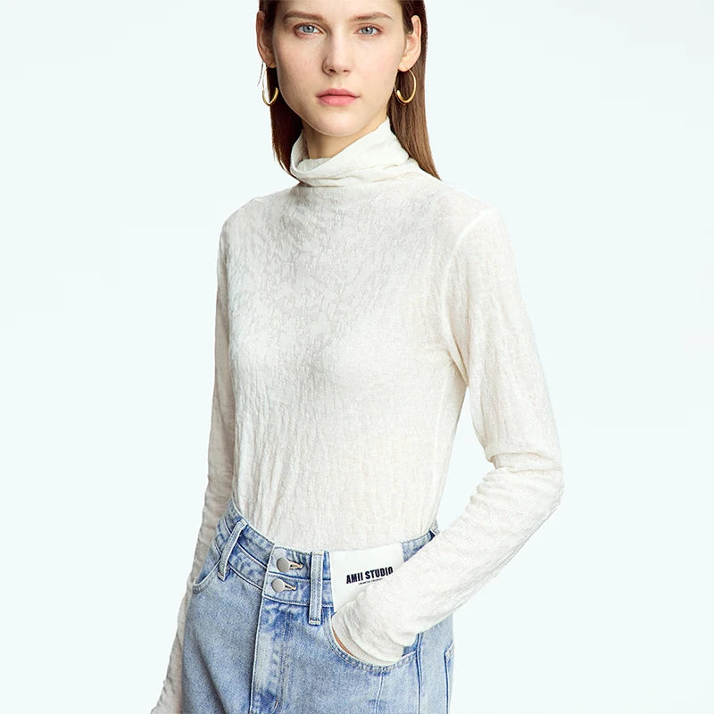 អាវយឺត AMII Turtleneck អាវយឺតដៃវែងសម្រាប់ស្ត្រីឆ្នាំ ២០២៦ រដូវរងាថ្មី Pullover ប៉ាក់ស្លីមកំពូលស្ត្រី ១២៥២៤១២៨