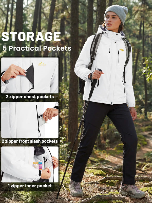 TACVASEN Winter Fleece Lined Warm Waterproof Ski Coat Womens Windproof Outerwear For Hiking And Fishing Jackets With 5 Pockets