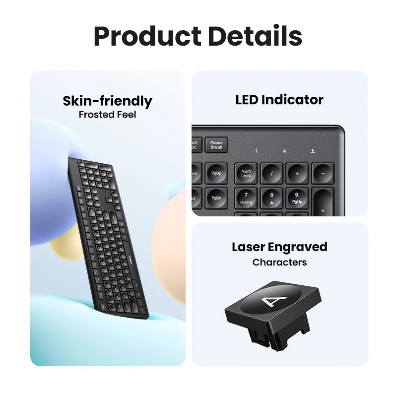 UGREEN Ultra Thin 2.4G Wireless Keyboard 104 Keys Membrane Keyboard with USB Receiver Compact Design Plug & Play for PC Laptop