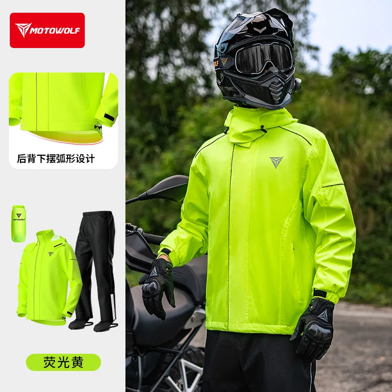 ឈុតអាវភ្លៀងម៉ូតូ MOTOWOLF ឈុតភ្លៀងសម្រាប់បុរសនារី អាវស្តើងស្រាល ការពារទឹក ការពារព្យុះ ការពារភ្លៀង