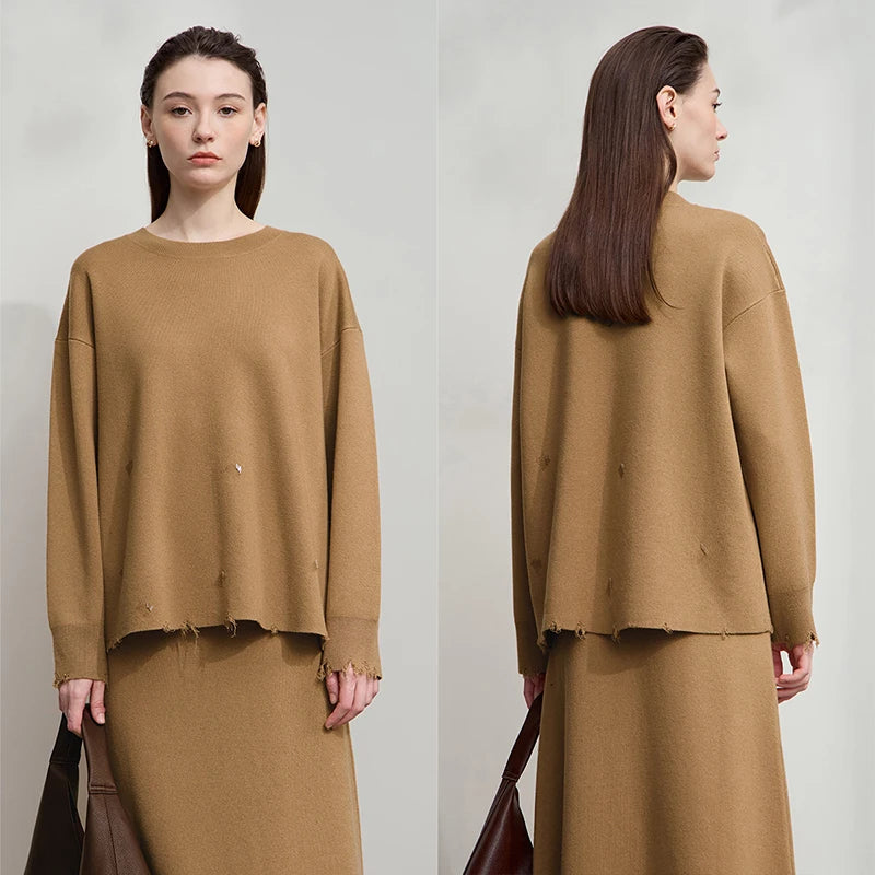សំពត់ AMII របស់ស្ត្រី Minimalism ឆ្នាំ 2026 រដូវស្លឹកឈើជ្រុះថ្មី អាវប៉ាក់រឹង O-Neck រលុង អាវយឺតមធ្យម សម្លៀកបំពាក់ស្ត្រីដាច់ដោយឡែក 12554006