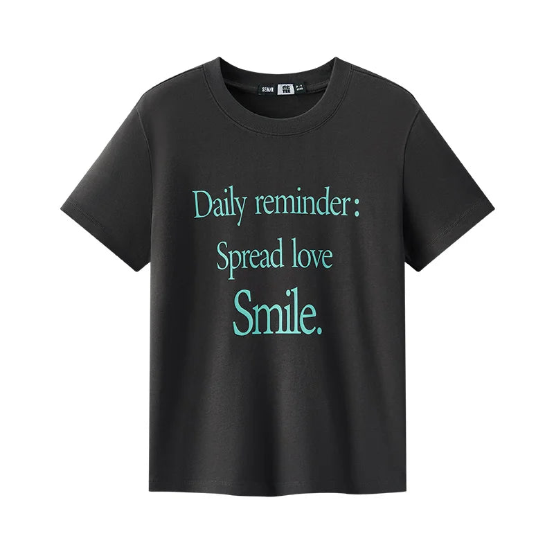 Semir Womens Tshirt 2026 Letter Printed Pure Cotton Regular Shoulder Crew Neck Trendy Casual Soft Daily Wear