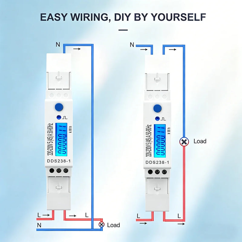 TOMZN Single-Phase DIN-Rail Energy Meter – 5(45)A, 220V 50/60Hz LCD Display KWh Watt-hour Measurement